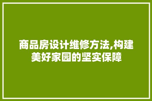 商品房设计维修方法,构建美好家园的坚实保障