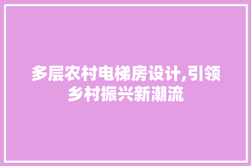 多层农村电梯房设计,引领乡村振兴新潮流