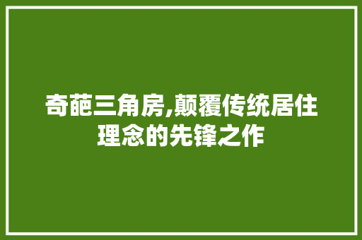 奇葩三角房,颠覆传统居住理念的先锋之作