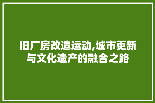 旧厂房改造运动,城市更新与文化遗产的融合之路