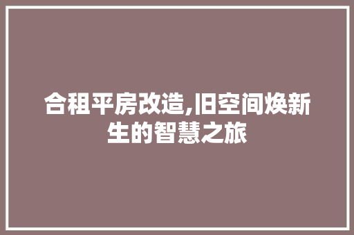 合租平房改造,旧空间焕新生的智慧之旅