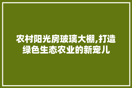 农村阳光房玻璃大棚,打造绿色生态农业的新宠儿