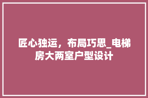 匠心独运，布局巧思_电梯房大两室户型设计
