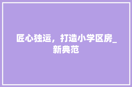 匠心独运，打造小学区房_新典范