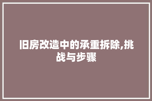 旧房改造中的承重拆除,挑战与步骤
