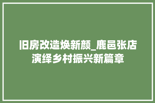 旧房改造焕新颜_鹿邑张店演绎乡村振兴新篇章
