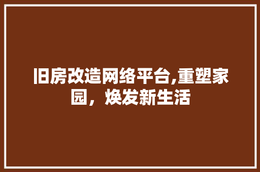 旧房改造网络平台,重塑家园，焕发新生活