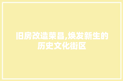 旧房改造荣昌,焕发新生的历史文化街区