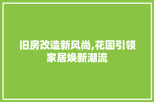 旧房改造新风尚,花固引领家居焕新潮流
