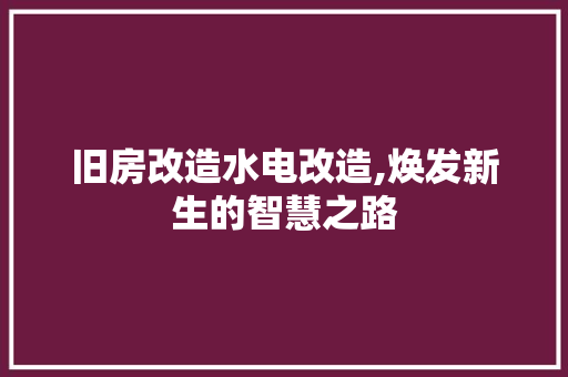 旧房改造水电改造,焕发新生的智慧之路