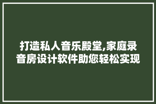 打造私人音乐殿堂,家庭录音房设计软件助您轻松实现