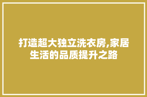 打造超大独立洗衣房,家居生活的品质提升之路