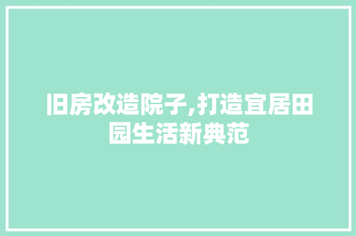 旧房改造院子,打造宜居田园生活新典范