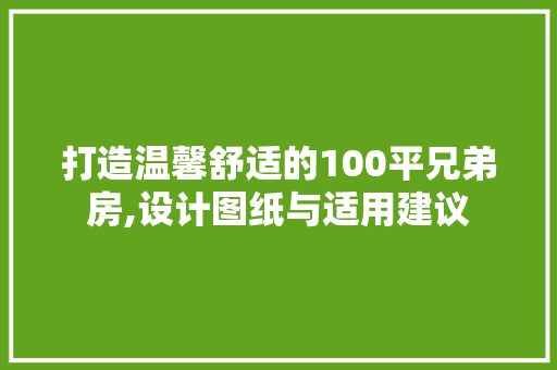 打造温馨舒适的100平兄弟房,设计图纸与适用建议