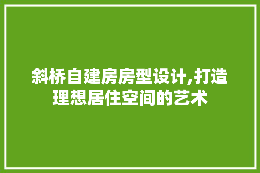 斜桥自建房房型设计,打造理想居住空间的艺术