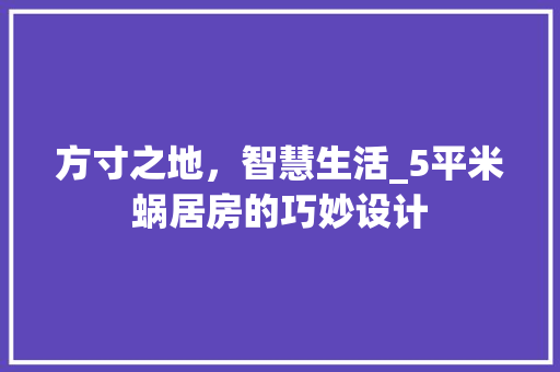 方寸之地，智慧生活_5平米蜗居房的巧妙设计