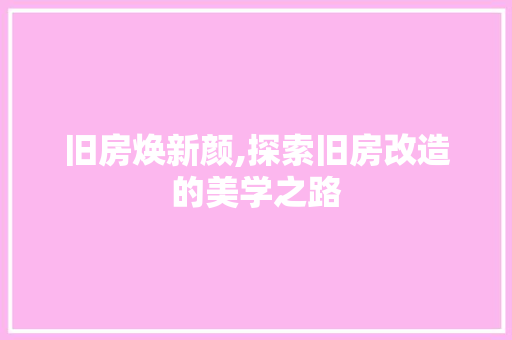 旧房焕新颜,探索旧房改造的美学之路
