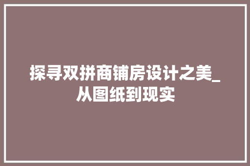 探寻双拼商铺房设计之美_从图纸到现实