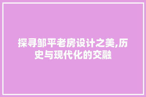 探寻邹平老房设计之美,历史与现代化的交融