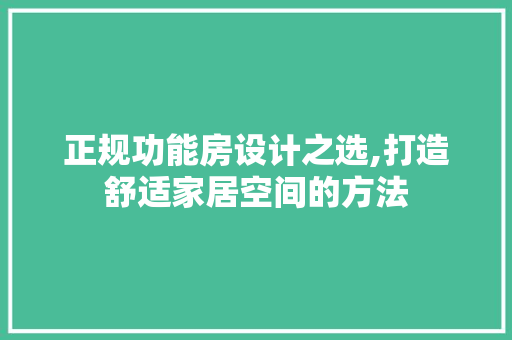 正规功能房设计之选,打造舒适家居空间的方法