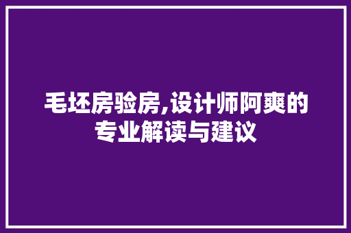 毛坯房验房,设计师阿爽的专业解读与建议