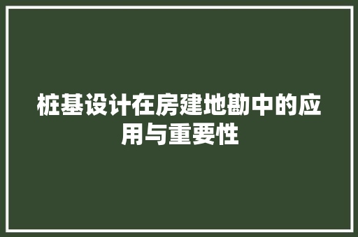 桩基设计在房建地勘中的应用与重要性