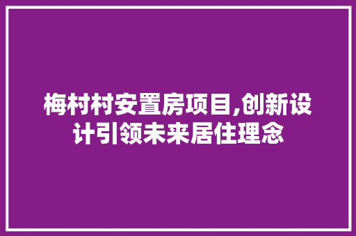 梅村村安置房项目,创新设计引领未来居住理念