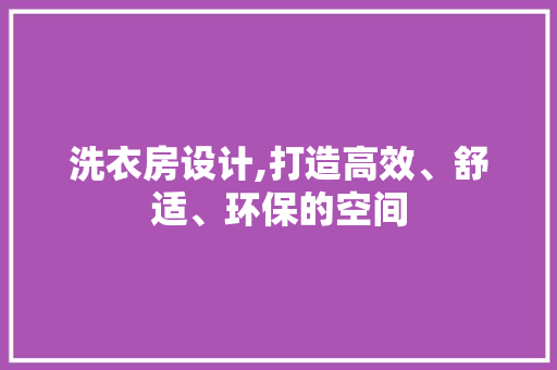 洗衣房设计,打造高效、舒适、环保的空间
