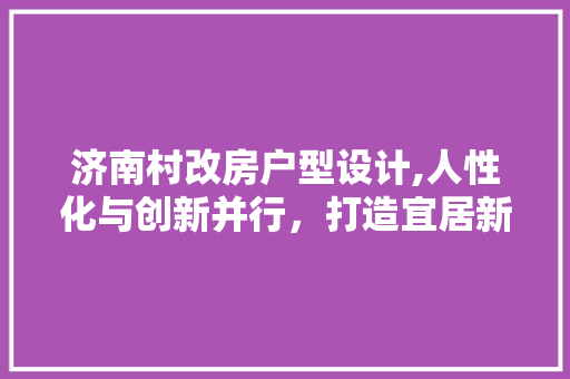 济南村改房户型设计,人性化与创新并行，打造宜居新时代