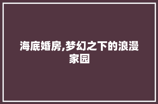 海底婚房,梦幻之下的浪漫家园