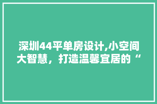 深圳44平单房设计,小空间大智慧，打造温馨宜居的“迷你家园”