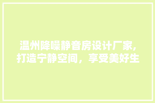 温州降噪静音房设计厂家,打造宁静空间，享受美好生活