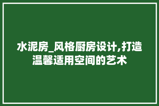 水泥房_风格厨房设计,打造温馨适用空间的艺术