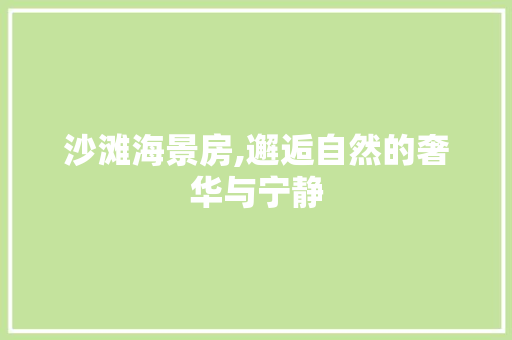 沙滩海景房,邂逅自然的奢华与宁静