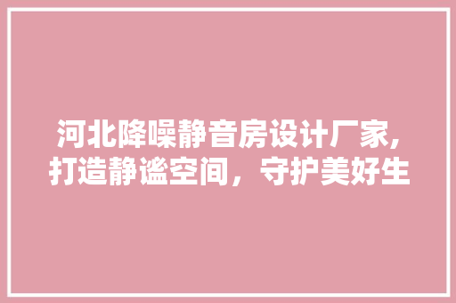 河北降噪静音房设计厂家,打造静谧空间，守护美好生活