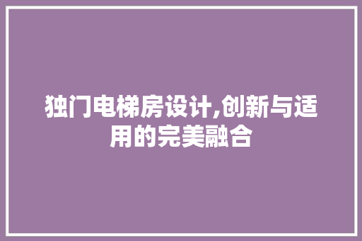 独门电梯房设计,创新与适用的完美融合