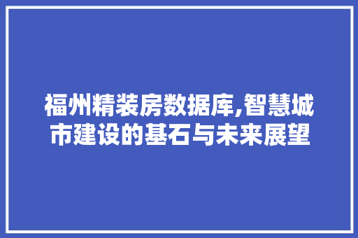 福州精装房数据库,智慧城市建设的基石与未来展望
