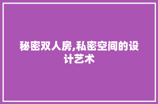 秘密双人房,私密空间的设计艺术