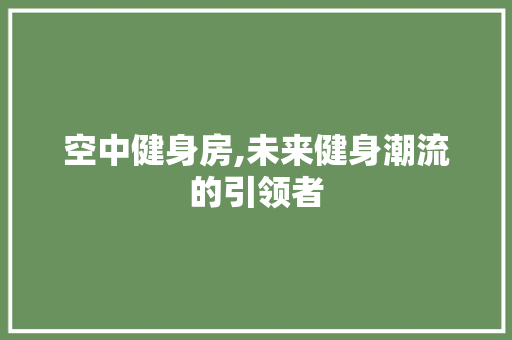 空中健身房,未来健身潮流的引领者