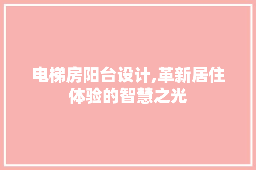电梯房阳台设计,革新居住体验的智慧之光