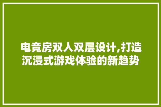 电竞房双人双层设计,打造沉浸式游戏体验的新趋势