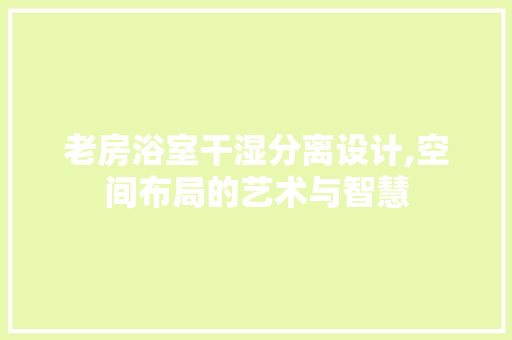 老房浴室干湿分离设计,空间布局的艺术与智慧