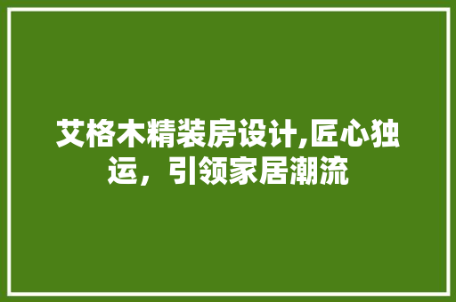 艾格木精装房设计,匠心独运，引领家居潮流