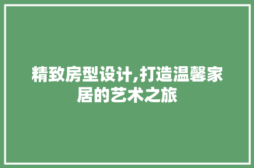 精致房型设计,打造温馨家居的艺术之旅