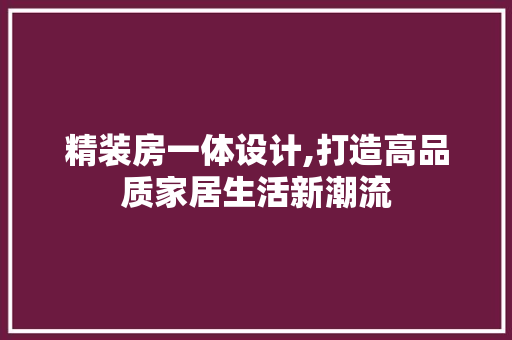 精装房一体设计,打造高品质家居生活新潮流