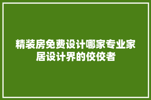 精装房免费设计哪家专业家居设计界的佼佼者