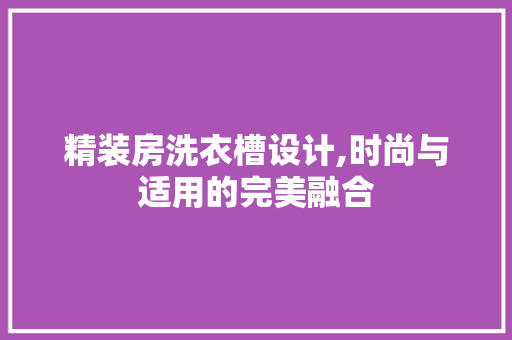 精装房洗衣槽设计,时尚与适用的完美融合