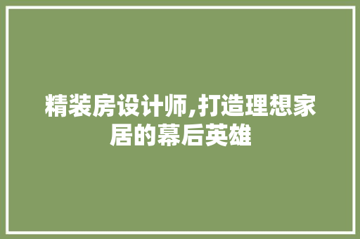 精装房设计师,打造理想家居的幕后英雄