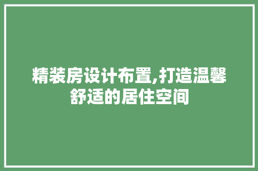 精装房设计布置,打造温馨舒适的居住空间