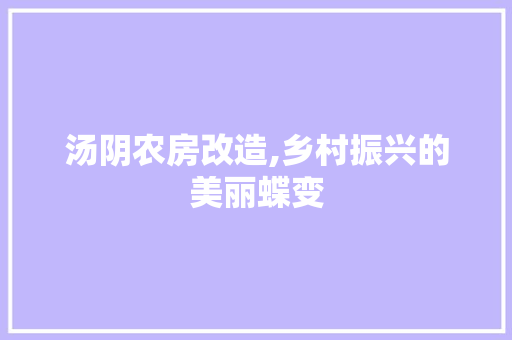 汤阴农房改造,乡村振兴的美丽蝶变